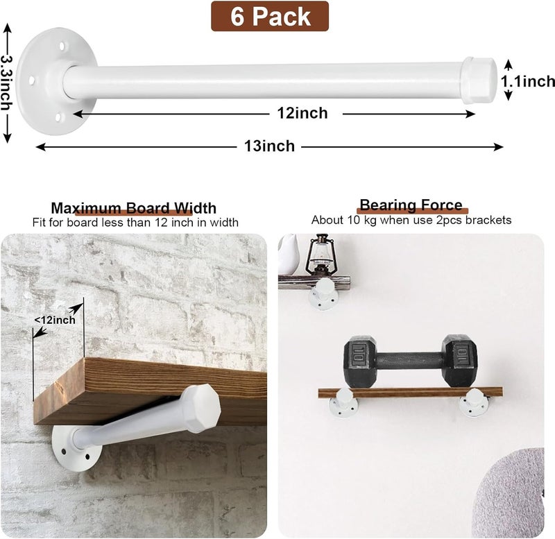 Pintuson 6 PCS Industrial Pipe Clothes Bar 12 Inch - Pipe Clothing Rack Wall Mount - Face Out Closet Rods for Hanging Clothes Commercial Retail Boutique Laundry Shirt Display - White - Image 2